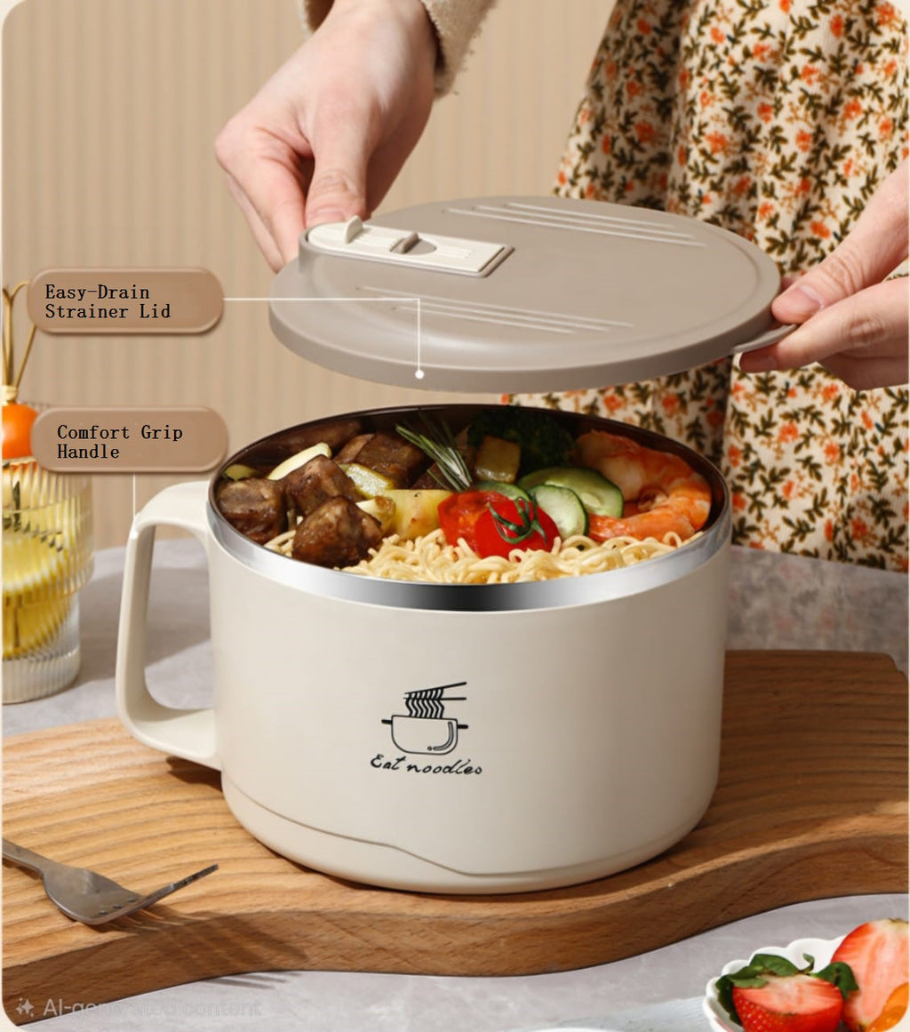 Stainless Steel Noodle Bowl with Handle & Lid (1700ml / 57.5 oz)